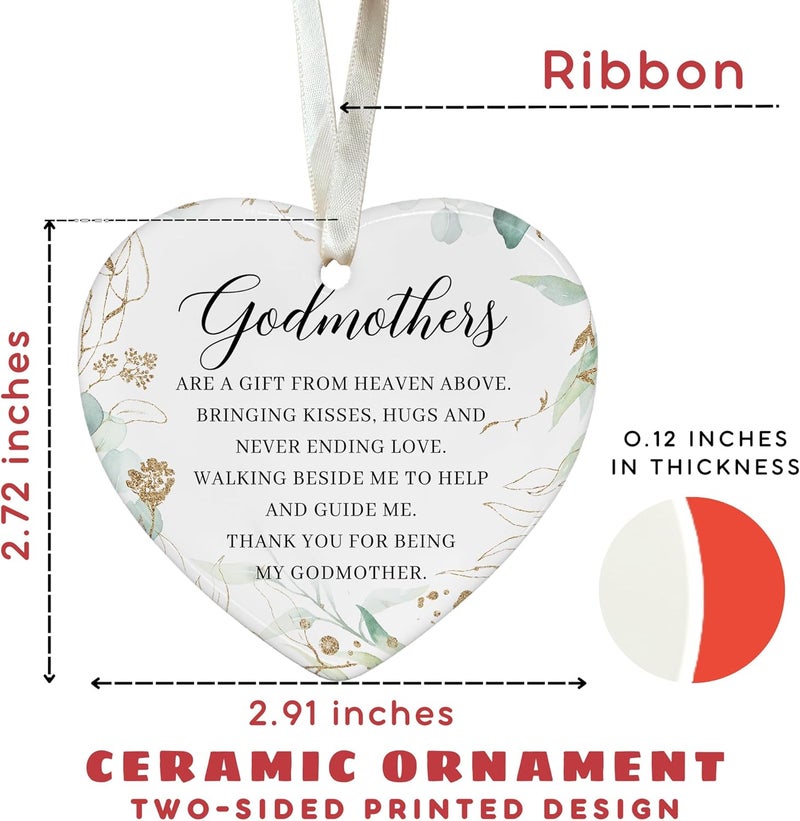 TEEBIM Godmother Christmas Ornament - Godmother Ornaments from Godchild - Godmom Gifts for Christmas from Godchild - Ceramic Hanging Ornament 2025 - Image 2